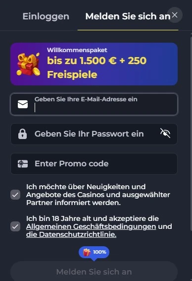 FelixSpin Casino Registrierung